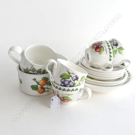 ASST PORTMEIRION POMONA; 4 CUPS & SAUCERS, 3 PLATES, SHALLOW BOWL,  JUG & RAMEKIN, 