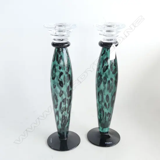 PR KOSTA BODA ART GLASS CANDLE STICKS ANIMAL PRINT by K. Engman H.325mm