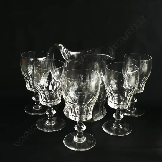FACET CUT CRYSTAL JUG & 5 GLASSES H.150mm