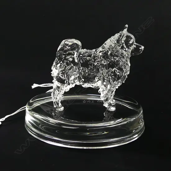 FINNISH LAPPHUND GLASS STATUETTE - SIGNED & DATED 'NEIL HARRIS 2016'
