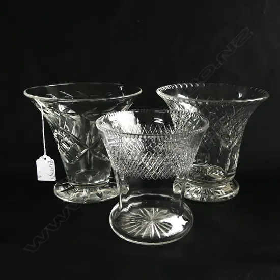 3 CRYSTAL VASES; TUDOR ETC H.150mm