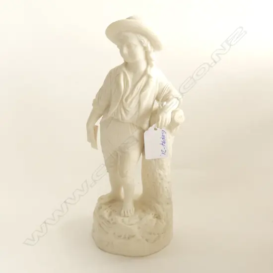 VICTORIAN PARIAN FIGURE YONG MAN BESIDE STUMP H.245mm MINOR LOSS