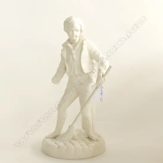VICTORIAN PARIAN WARE FIGURE YOUNG MAN SWEEPING A.F. H.250mm