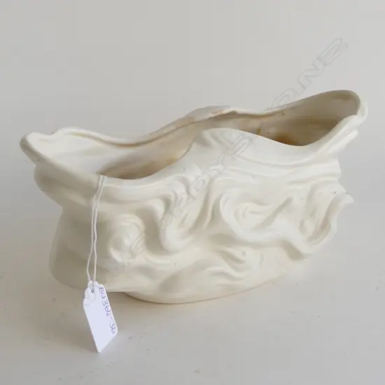 CROWN LYNN WHITE VASE #587  L. 250MM  SOME PATCHES OF DARK CRAZING & RUST TO INTERIOR 