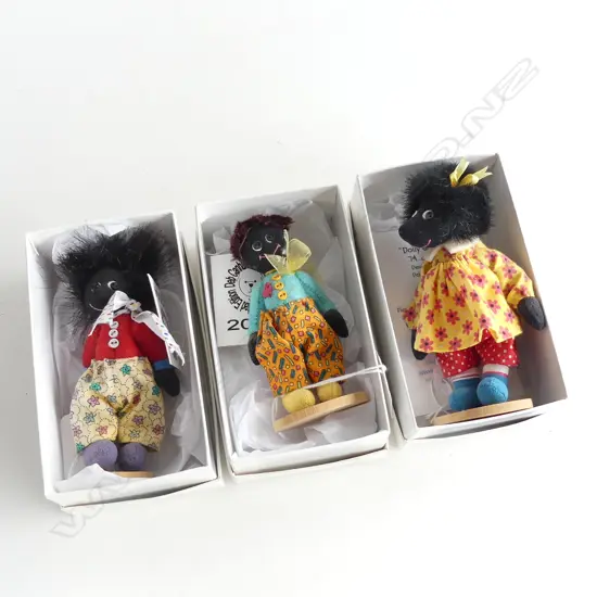 3 DEB CANHAM LTD. ED. GOLLY DOLLS; 'NAUGHTY GOLLY', 'DOLLY GOLLY' & GOODY GOLLY'ALL BOXED w. CERTIFICATES H.110mm