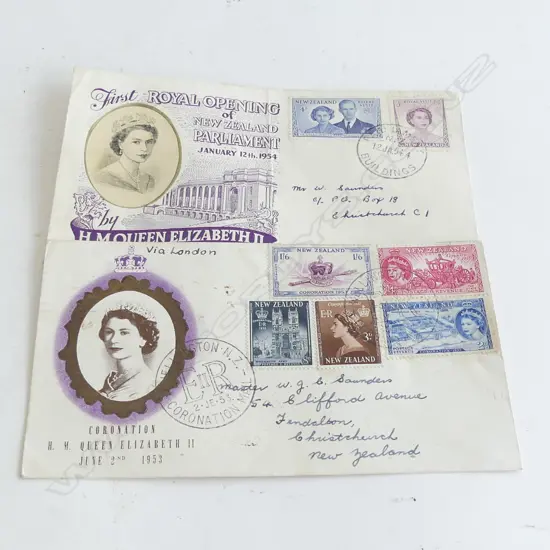 2 FDC'S CORONATION OF QUEEN ELIZABETH 11 1953 & ROYAL OPENING OF PARLIAMENT 1954 