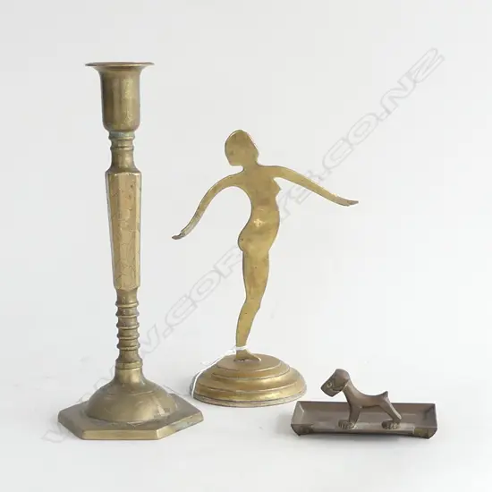 DECO BRASS SILHOUETTE FIGURE H.190mm + CANDLESTICK & CARD TRAY w. DOG