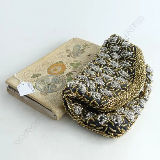 VINTAGE BEADED HANDBAG & LEATHER HAND TOOLED PURSE