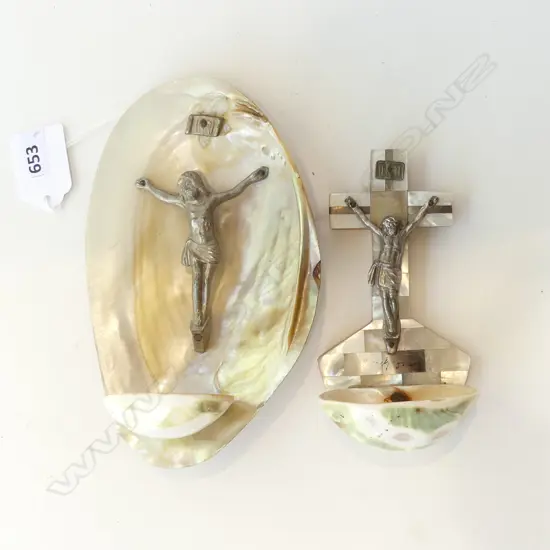 2 WALL MOP FONTS WITH CRUCIFIXES - LARGEST H 155MM