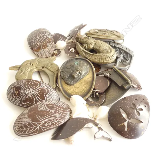 METAL BELT BUCKLES + COCONUT / SHELL JEWELLERY