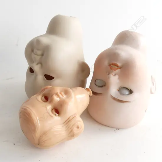 (16) 3 DOLLS HEADS, 2 PORCELAIN 1 PLASTIC