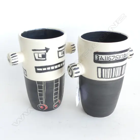 2 POTTERY MUGS BY J.M. RAIL AUCKLAND