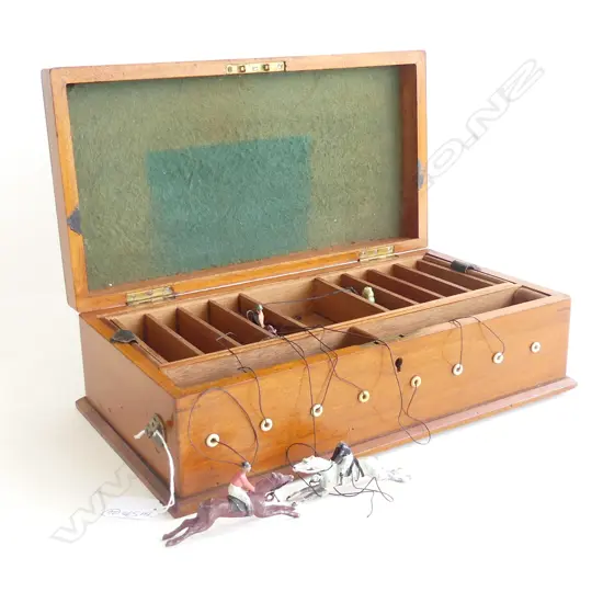 BOXED ASCOT RACING GAME WITH 8 LEAD HORSES WITH JOCKEYS AF MISSING HEADS ETC