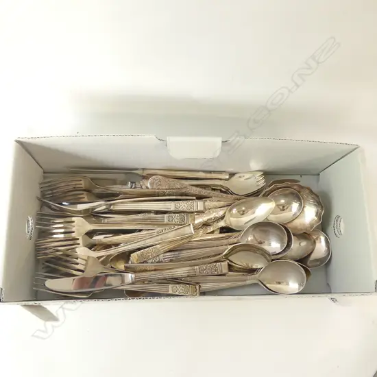 BOX LOT SILVER PLATE CUTLERY; COMMUNITY ETC