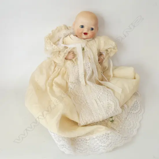 RARE 'TWO FACES' ANTIQUE PORCELAIN DOLL, BABY AWAKE/BABY ASLEEP IN GOWN