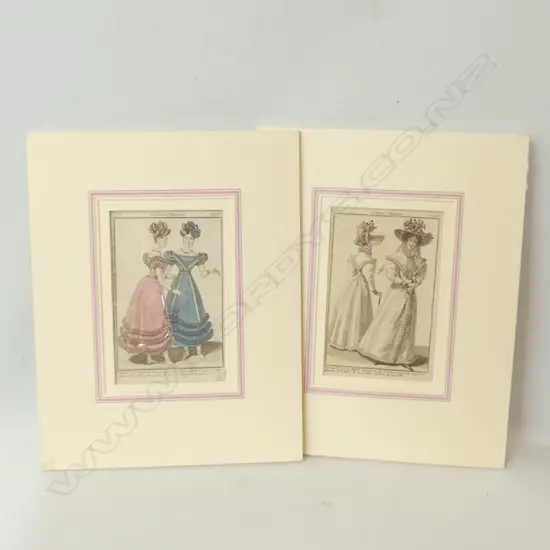 2 MOUNTED LATE 19THC FRENCH FASHION ENGRAVINGS H 180 MM