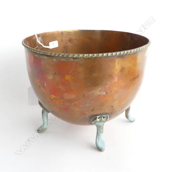 VINTAGE TURKISH BOWL W 4 BRASS FEET DIA 167MM H 130MM