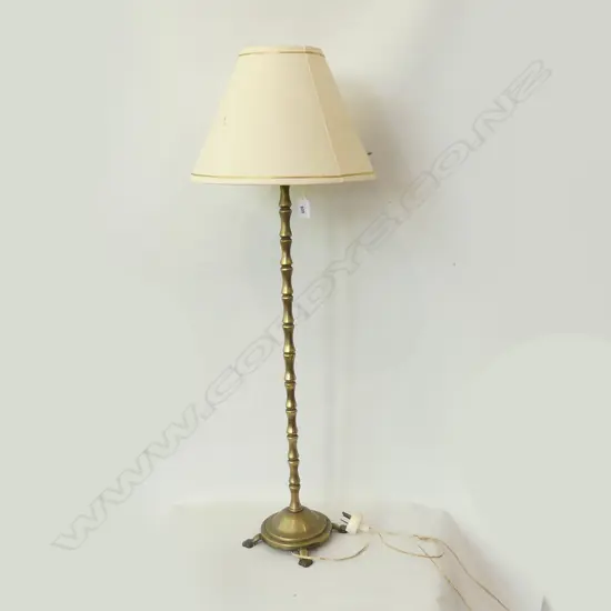 OLD BRASS BAMBOO STYLE TALL LAMP W SHADE H.870mm