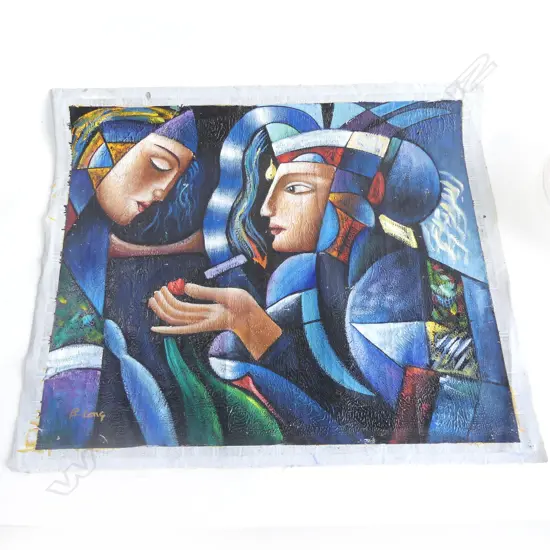 B. LONG OIL ON CANVAS MODERNIST STYLE