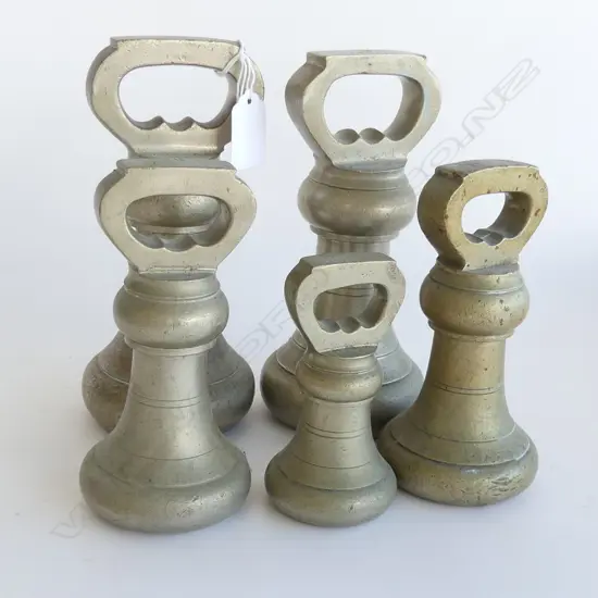 SET 5 C1900 SILVERED BRASS BELL WEIGHTS GRADUATING tallest 190mm