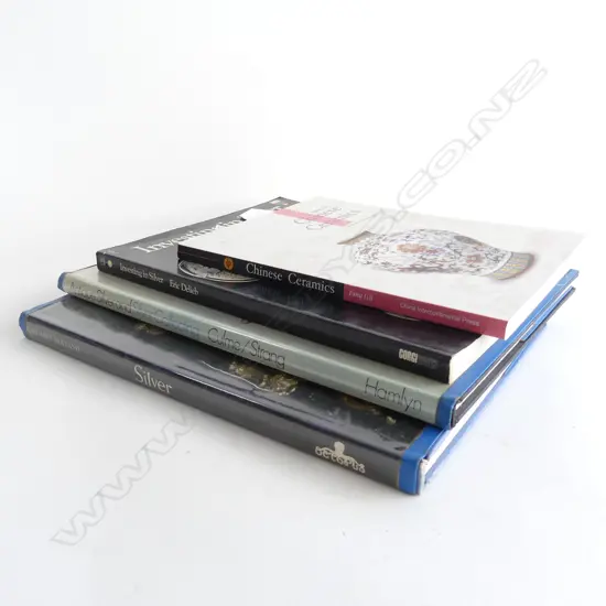 4 ANTIQUE REFERENCE BOOKS: 3 ON SILVER 1 X CHINESE