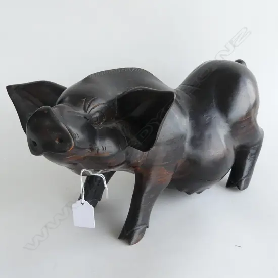 CARVED EBONY PIG ORNAMENT - HEAVY