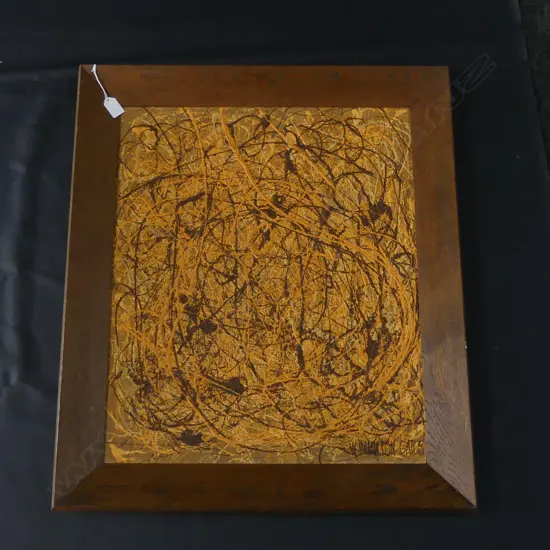W. HAMILTON GATES ORANGE POLLOCK STYLE ABSTRACT 1975 605x500 OAK FRAME