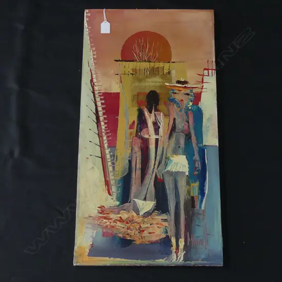 SIGNED OIL ABSTRACT FIGURES 685x355mm