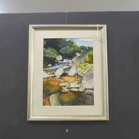 CAITH MITCHELL, ACRYLIC 'WHAKAPAPAITI STREAM' SIGNED. 390 x 285mm