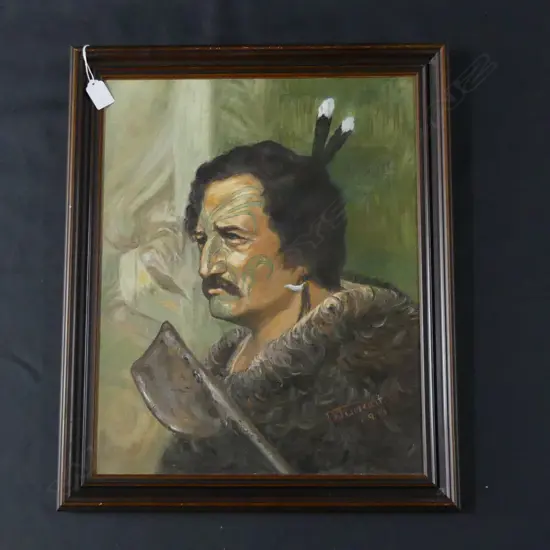 B. TARRANT MAORI CHEIF OIL; SIGNED & DATED 81 480x385mm