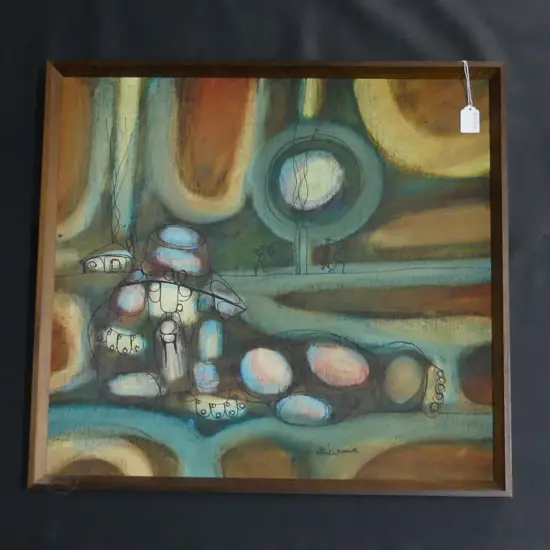 HARGREAVES NTUKWANA (1938-1999) OIL & INK ON BD, 'LAZY MAN WON'T WORK' SIGNED. 520 x 565mm