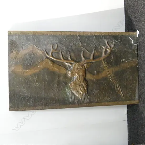 COPPER DEER W ANTLERS - WOODEN BACK - WALL HANGING OR BOX LID ?  660 X 380MM