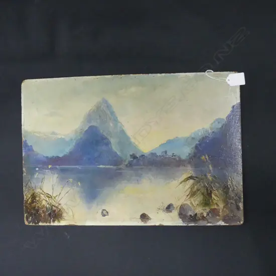 NZ SCHOOL 19thC, OIL ON BOARD, MITRE PEAK, UNFRAMED. 450 x 305mm