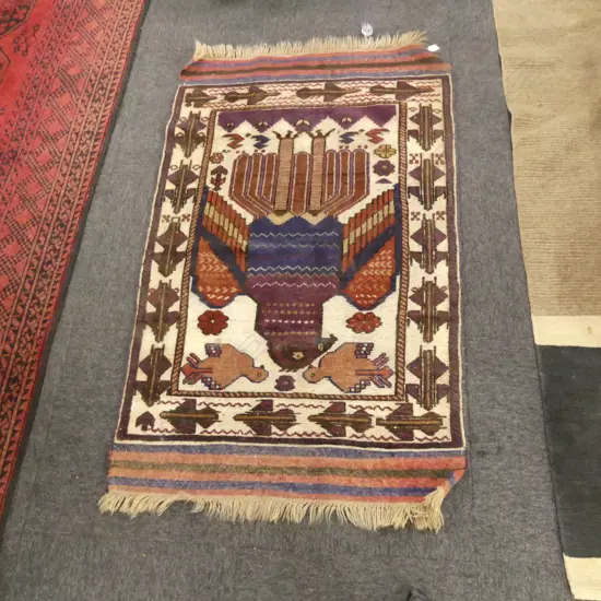 MIXED WEAVE HAND KNOTTED RUG w. EAGLE DESIGN 1400x830mm