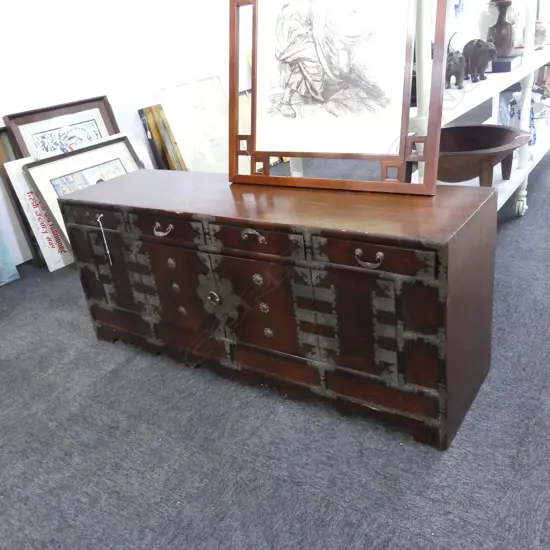 VINTAGE KOREAN CHEST w. 4 DRAWERS ABOVE WIDE DOUBLE DOOR 1060x310x445mm