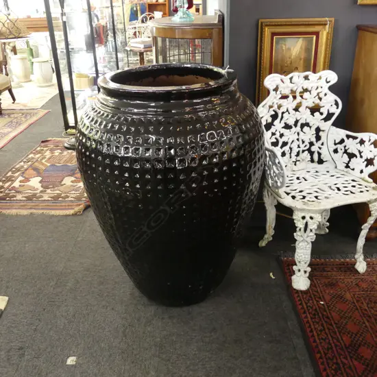 HUGE BLACK PAINTED TEXTURED GARDEN POT  980 X 660MM