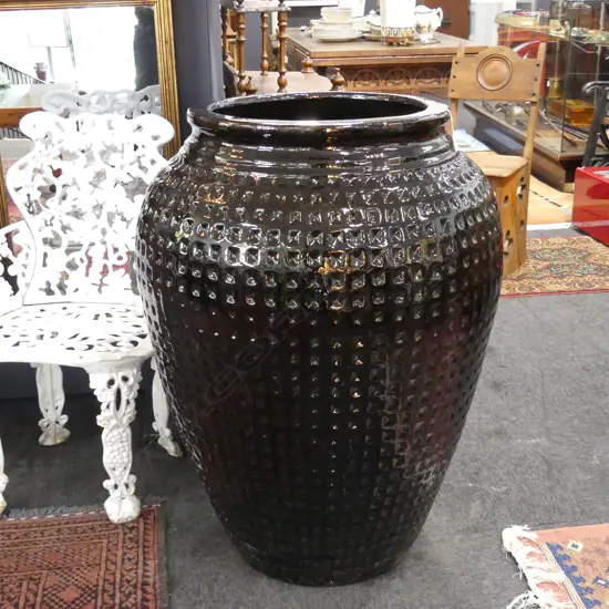 HUGE BLACK PAINTED TEXTURED GARDEN POT  980 X 660MM