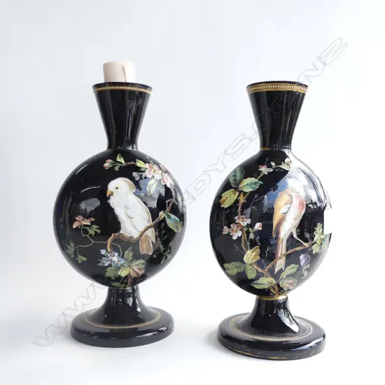 PR 19THC BOHEMIAN DARK PURPLE GLASS ENAMELLED VASES H.325mm