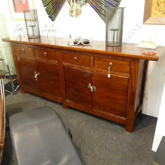 LGE ANTIQUE COUNTRY STYLE CHINESE SiDEBOARD 4 CUPBOARDS & 4 DRAWERS L. 2270MM