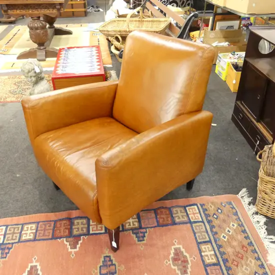 TAN ANILINE LEATHER ARMCHAIR