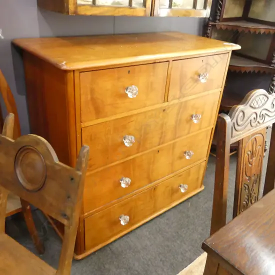 COLONIAL KAURI CHEST OF DRAWERS w. GLASS HANDLES...