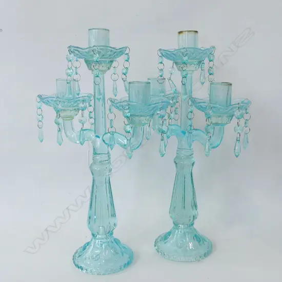 PR AQUA BLUE GLASS CANDLE HOLDERS H.410mm