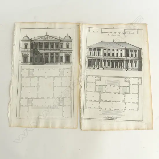 2 ARCHITECTURAL ENGRAVINGS FROM BENJAMIN COLE’S, ‘PALLADIO’S ARCHITECTURE’ PUBLISHED 1735. 300 X 200mm ea