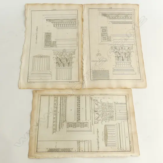 3 ARCHITECTURAL ENGRAVINGS FROM BENJAMIN COLE’S, ‘PALLADIO’S ARCHITECTURE’ PUBLISHED 1735. 300 X 200mm ea