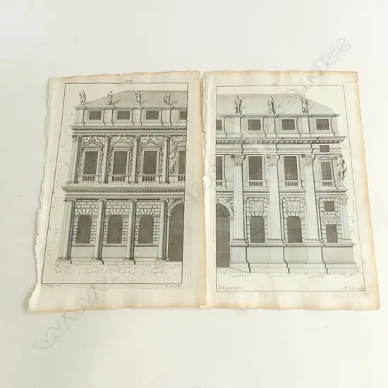 2 ARCHITECTURAL ENGRAVINGS FROM BENJAMIN COLE’S, ‘PALLADIO’S ARCHITECTURE’ PUBLISHED 1735. 300 X 200mm ea