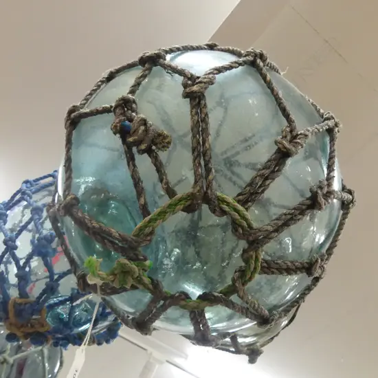 OLD JAPANESE HOKKAIDO GLASS BUOY W NETTING Dia.360mm