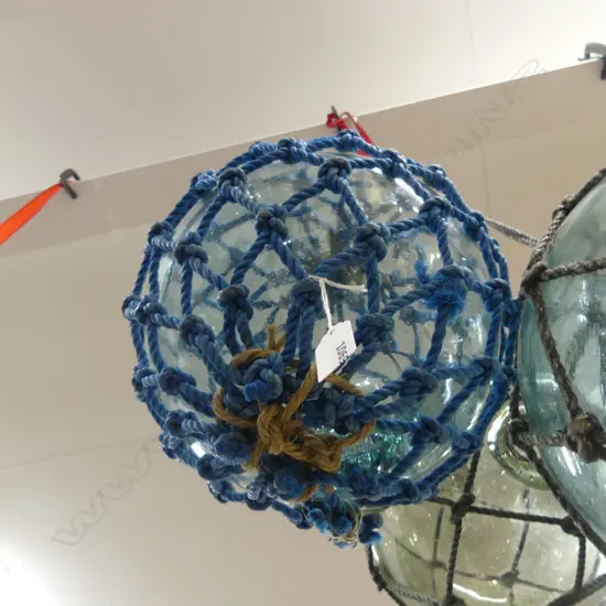 OLD JAPANESE HOKKAIDO GLASS BUOY W NETTING Dia.320mm.