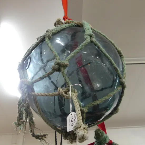 OLD JAPANESE HOKKAIDO GLASS BUOY W NETTING Dia.300mm.