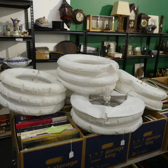 SIX INFLATABLE WHITE HOOP PENDANT LIGHTS AF 440mm dia