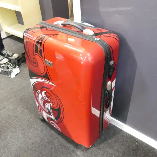 LG RED HAKA BRAND HARD SHELL SUIT CASE WITH MAORI DESIGN L 780MM